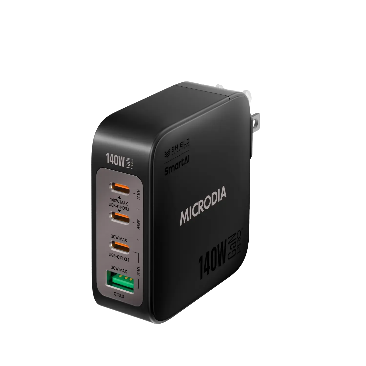 MICRODIA SMARTCube™ Nano 140W, GaN Pro Wall Charger, 4-Port, USB-C PD3.1   USB-A QC3.0