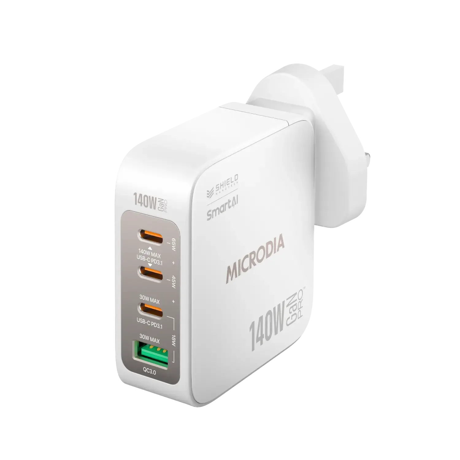 MICRODIA SMARTCube™ Nano 140W, GaN Pro Wall Charger, 4-Port, USB-C PD3.1   USB-A QC3.0