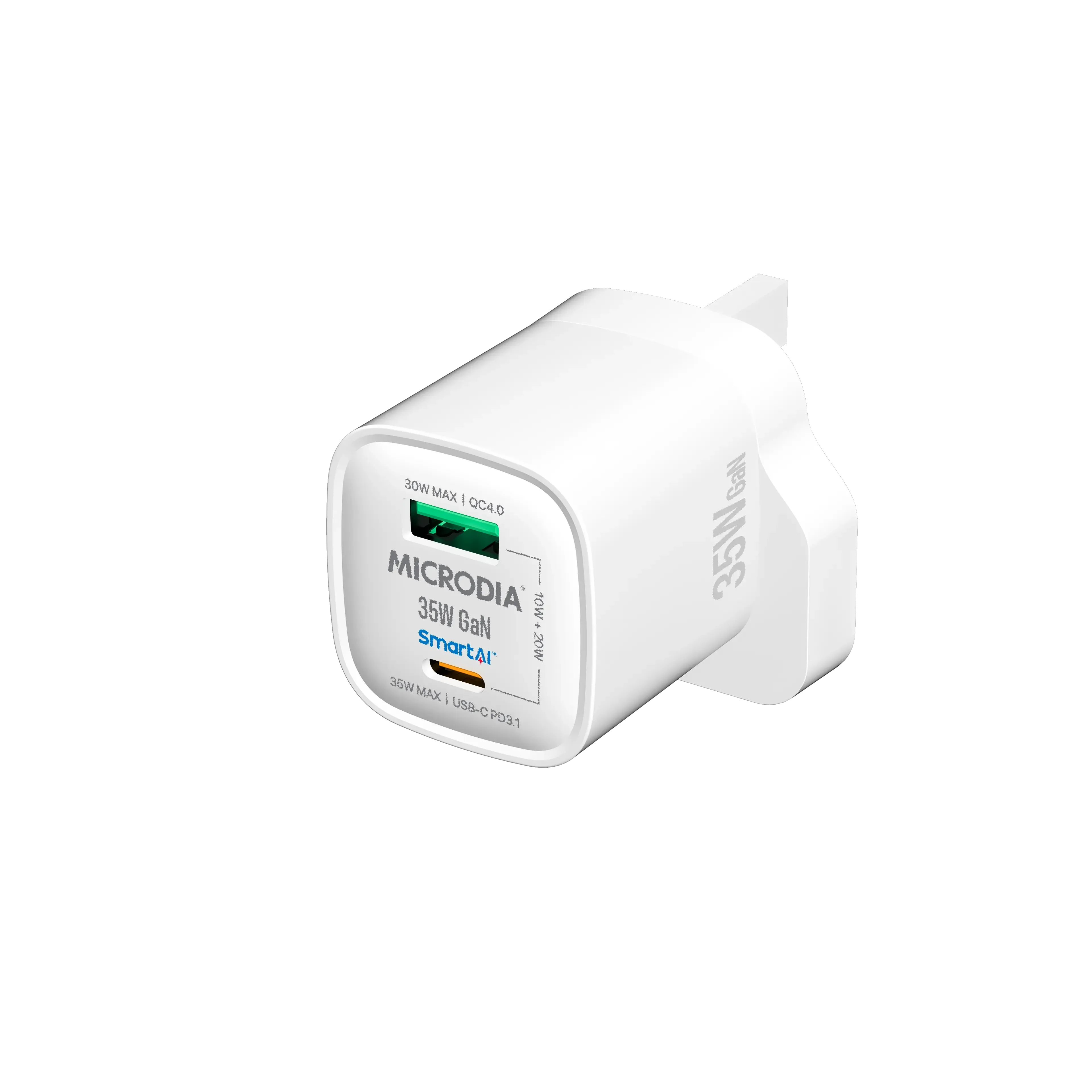 MICRODIA SMARTCube™ Nano 35W GaN Pro Wall Charger,Dual-Port, USB-C PD3.0   USB-A QC3.0