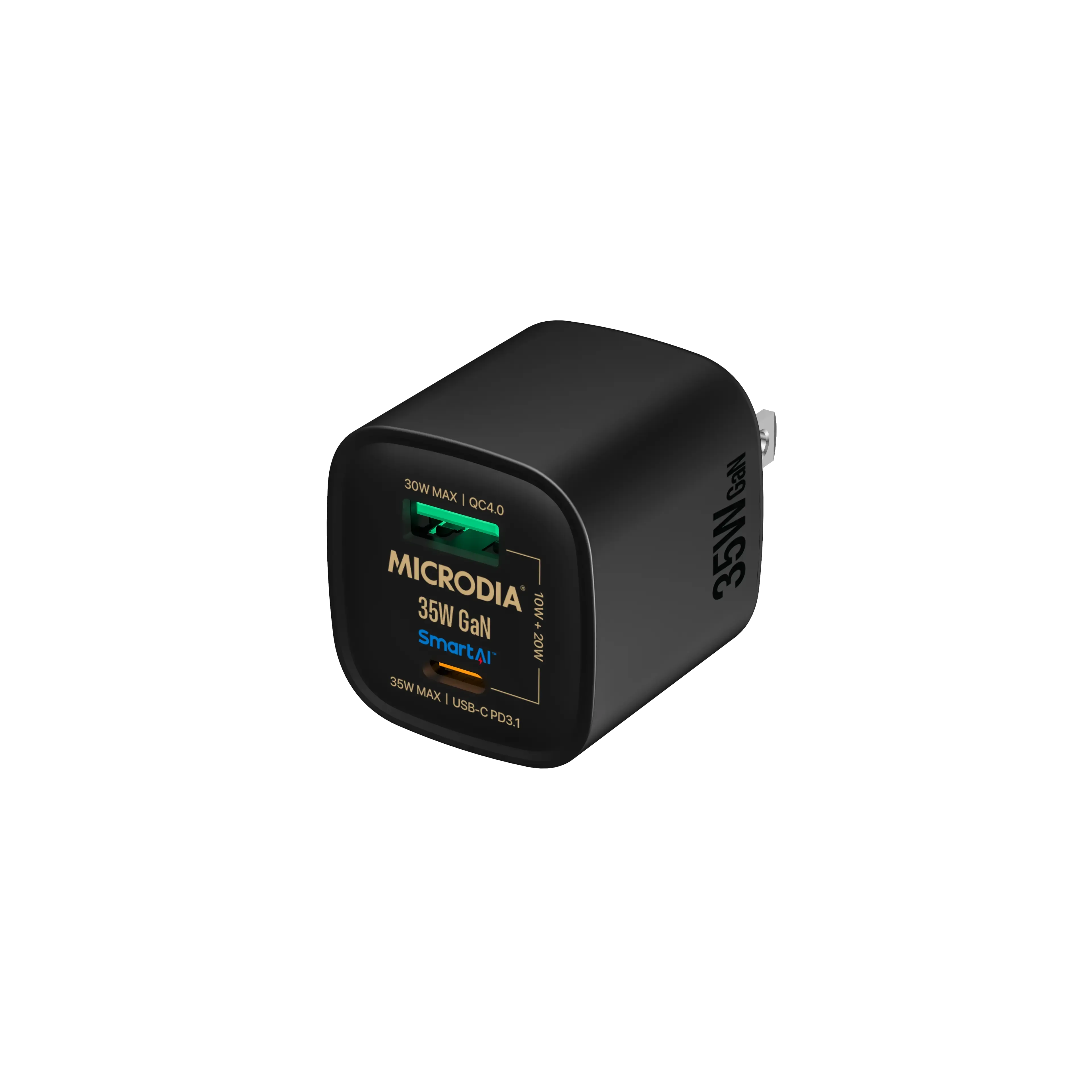 MICRODIA SMARTCube™ Nano 35W GaN Pro Wall Charger,Dual-Port, USB-C PD3.0   USB-A QC3.0