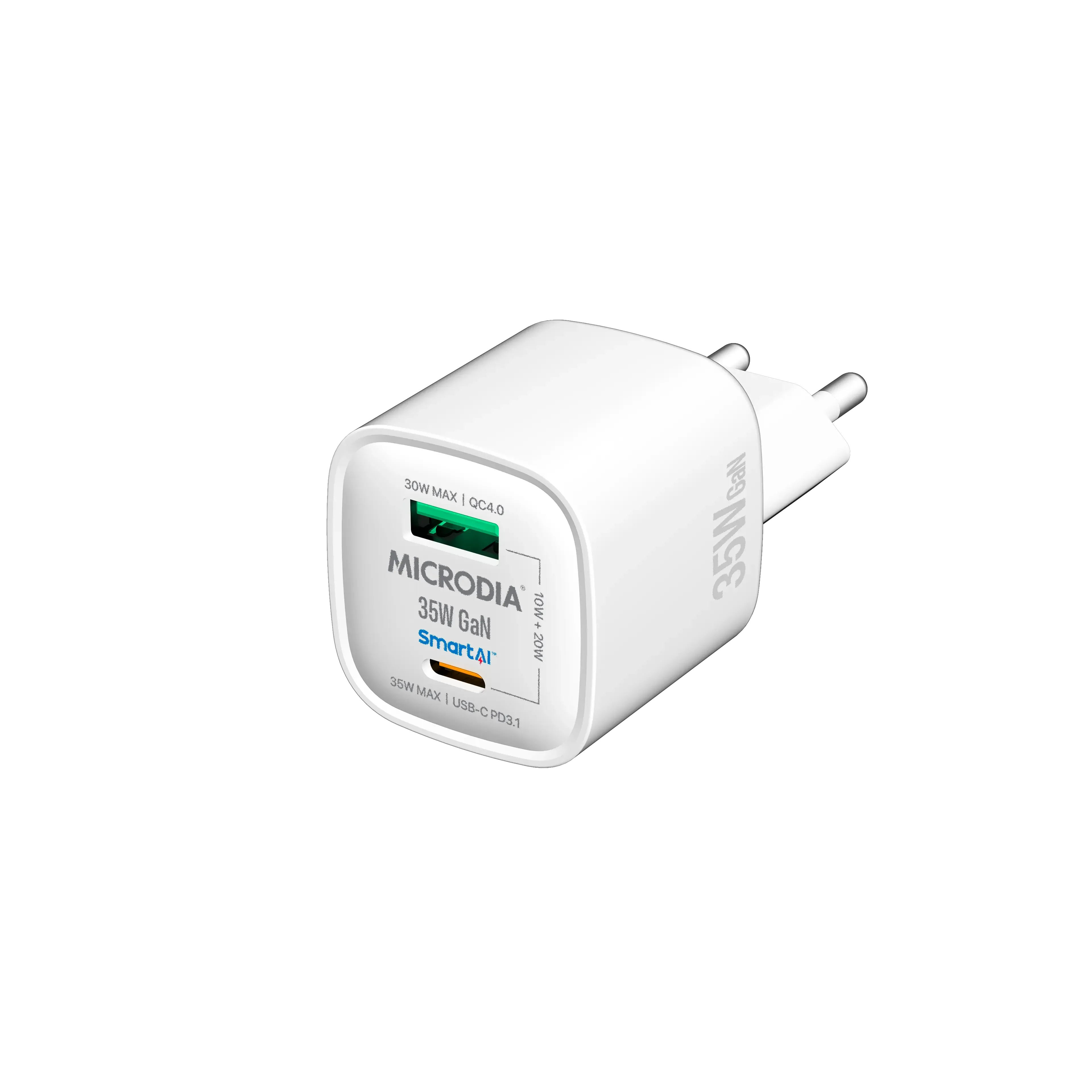 MICRODIA SMARTCube™ Nano 35W GaN Pro Wall Charger,Dual-Port, USB-C PD3.0   USB-A QC3.0