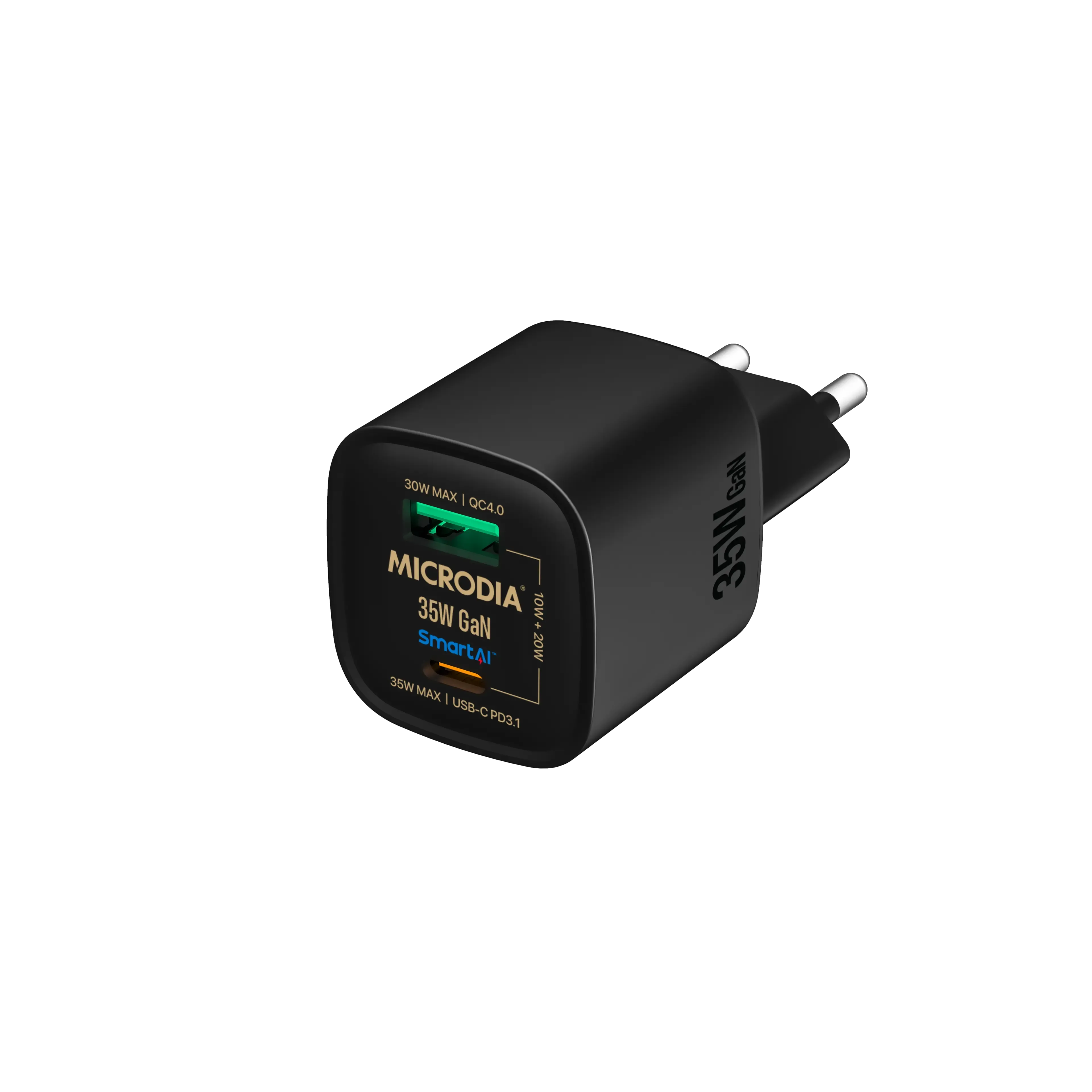 MICRODIA SMARTCube™ Nano 35W GaN Pro Wall Charger,Dual-Port, USB-C PD3.0   USB-A QC3.0