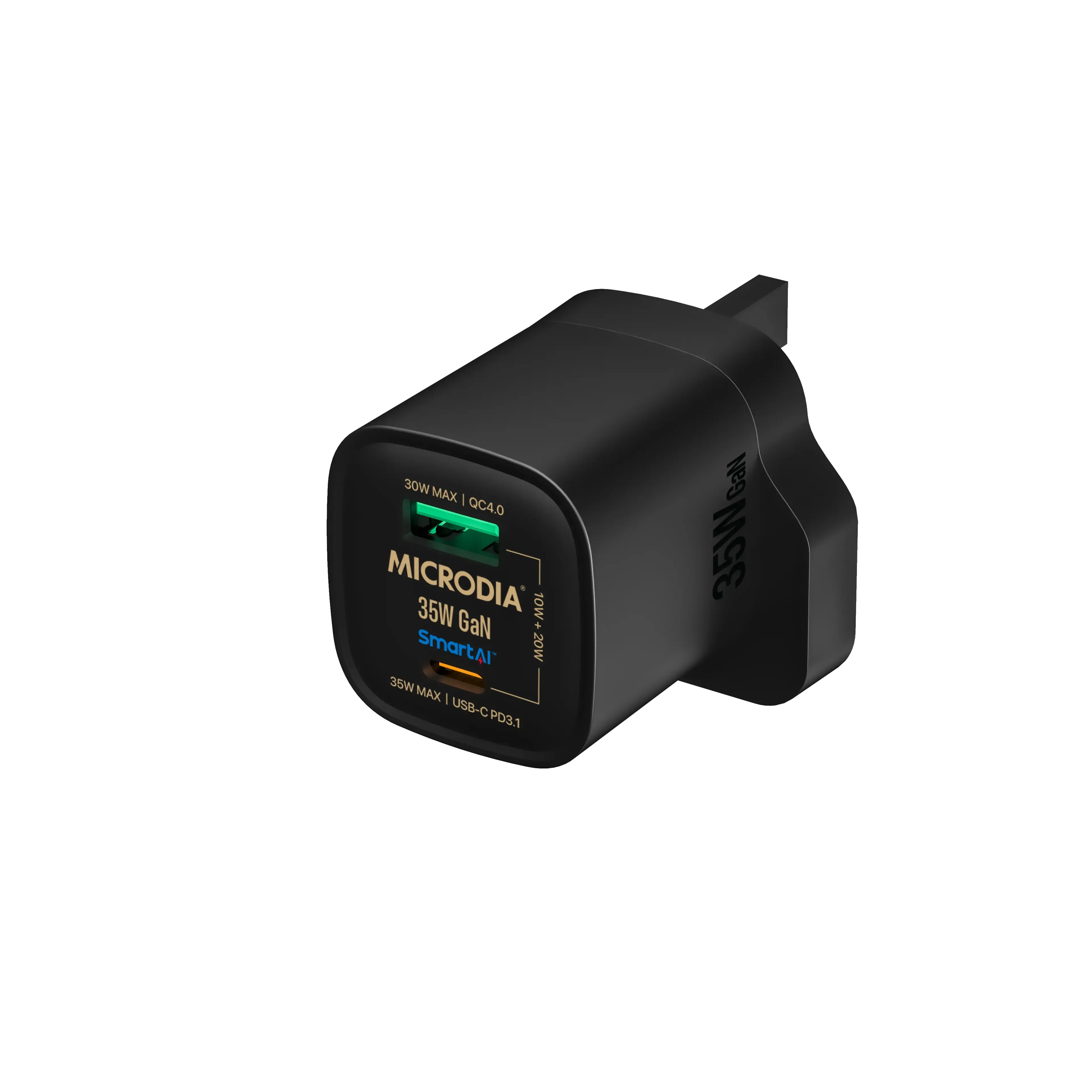 MICRODIA SMARTCube™ Nano 35W GaN Pro Wall Charger,Dual-Port, USB-C PD3.0   USB-A QC3.0