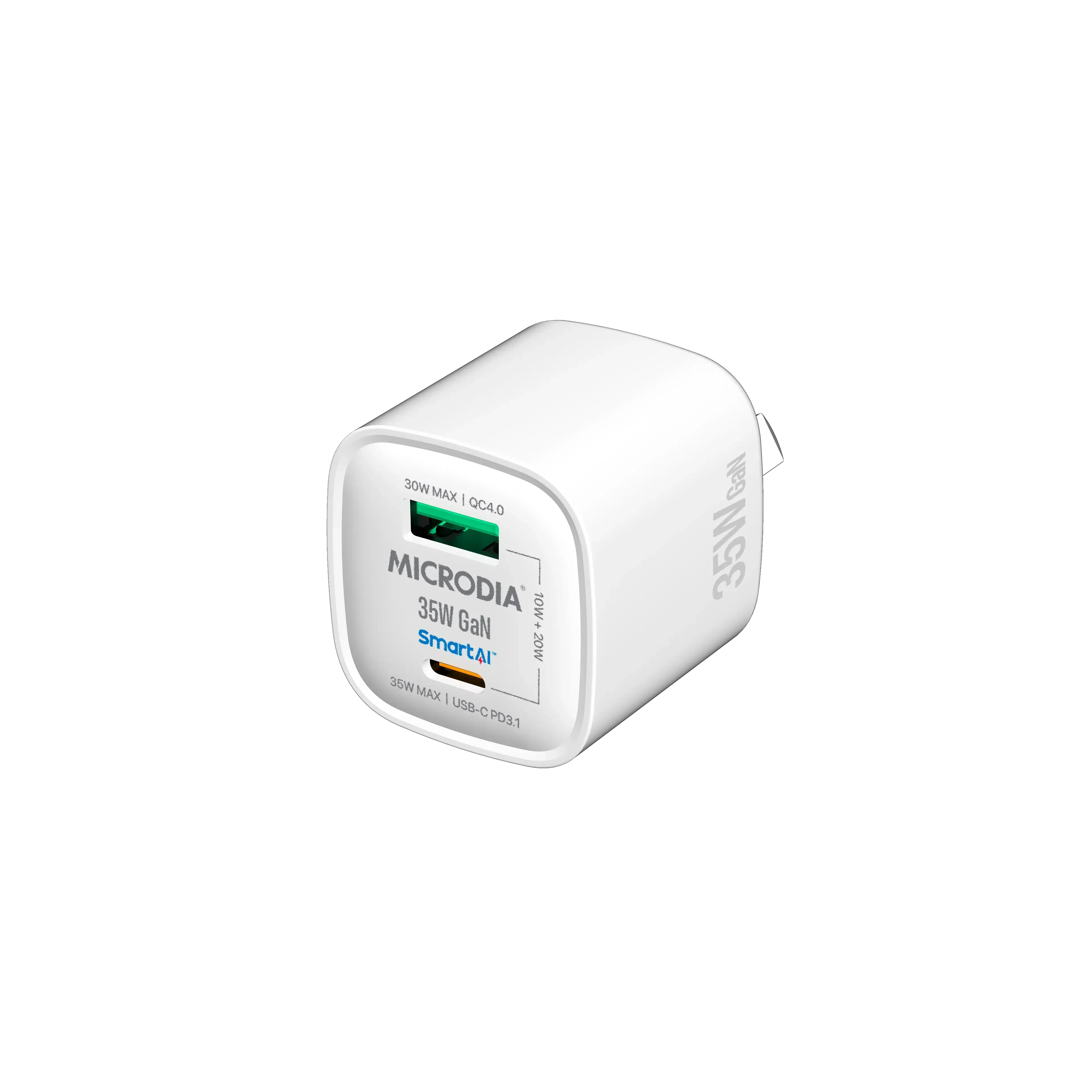 MICRODIA SMARTCube™ Nano 35W GaN Pro Wall Charger,Dual-Port, USB-C PD3.0   USB-A QC3.0