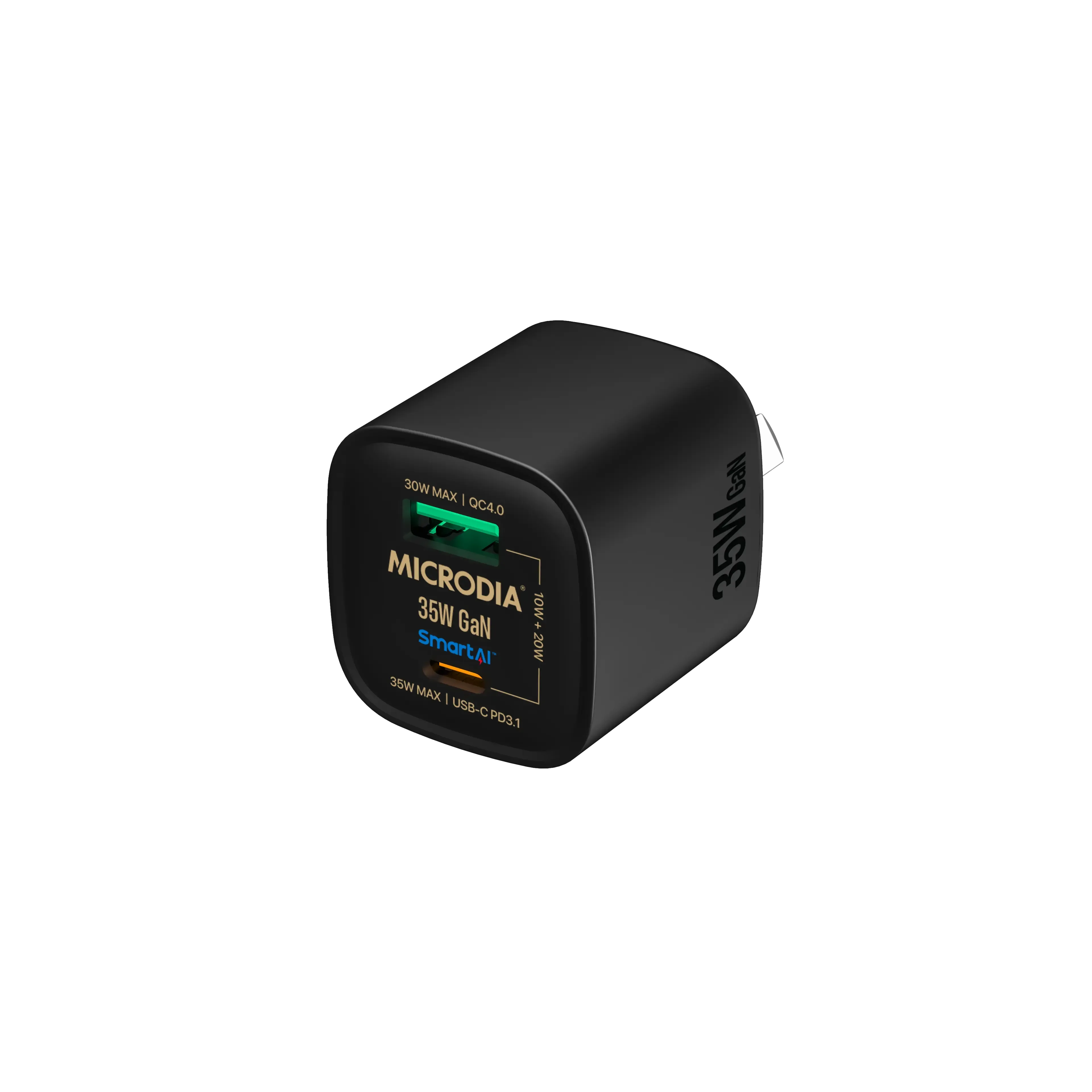 MICRODIA SMARTCube™ Nano 35W GaN Pro Wall Charger,Dual-Port, USB-C PD3.0   USB-A QC3.0