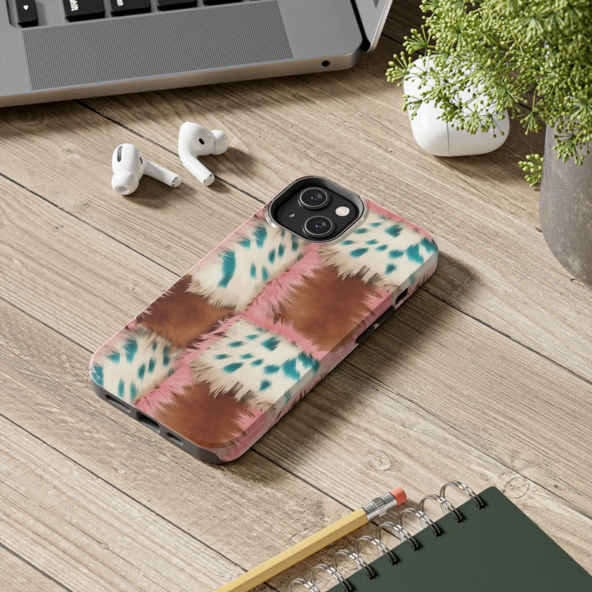 Modern Cowgirl Cowhide Design Pattern Print Tough Phone Case compatible with a large variety of phone models, Phone Case, Gift