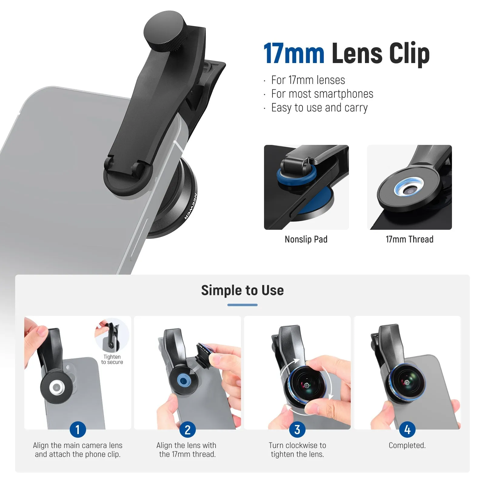 NEEWER LS-29 PRO 8mm Fisheye Lens with 17mm Thread Phone Clip