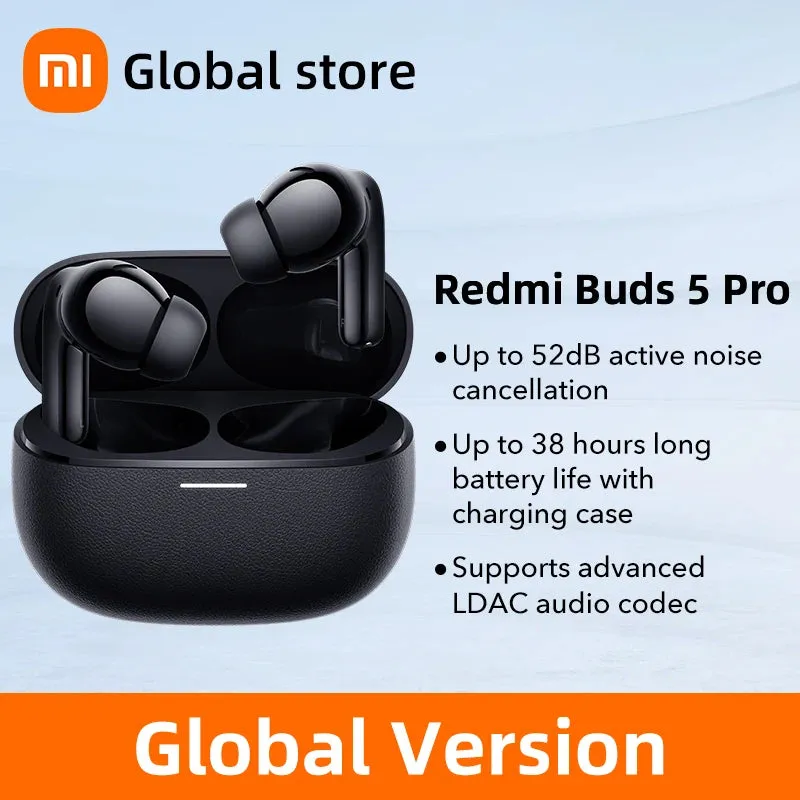 New Xiaomi Redmi Buds 5 Pro earphone Up to 52dB Active Noise Cancellation 38Hours Long Battery Hi-Res Audio Wireless