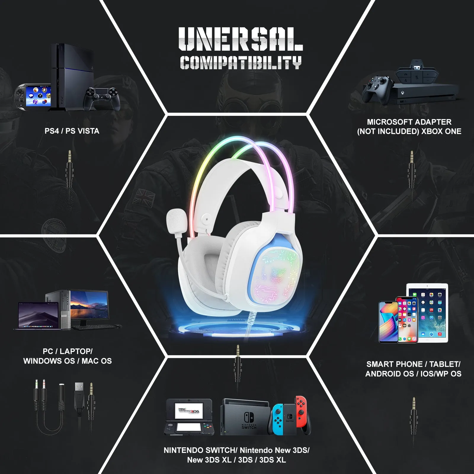 ONIKUMA X22 USB   3.5mm Cool RGB Dynamic Light Wired Gaming Headset with Mic, Cable 1.8m