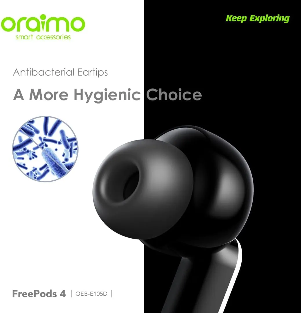 Oraimo Free pods 4 OEB-E105D Active Noise Cancellation IPX5 Waterproof - Sweat Protection   Customize Your Listening- Black - 12 Months Local warranty