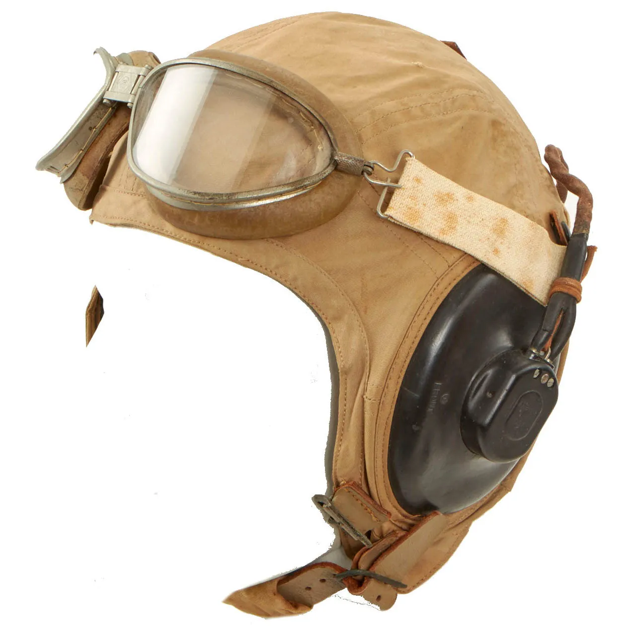 Original U.S. WWII Army Air Force Aviator AN 6540-35 Flight Helmet With Goggles & ANB H-1 Receivers - Helmet By Slotte & Klein