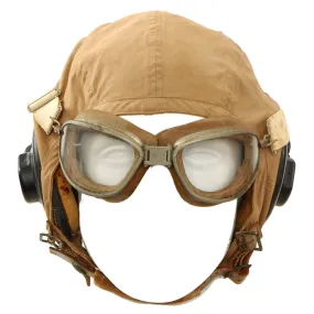 Original U.S. WWII Army Air Force Aviator AN 6540-35 Flight Helmet With Goggles & ANB H-1 Receivers - Helmet By Slotte & Klein