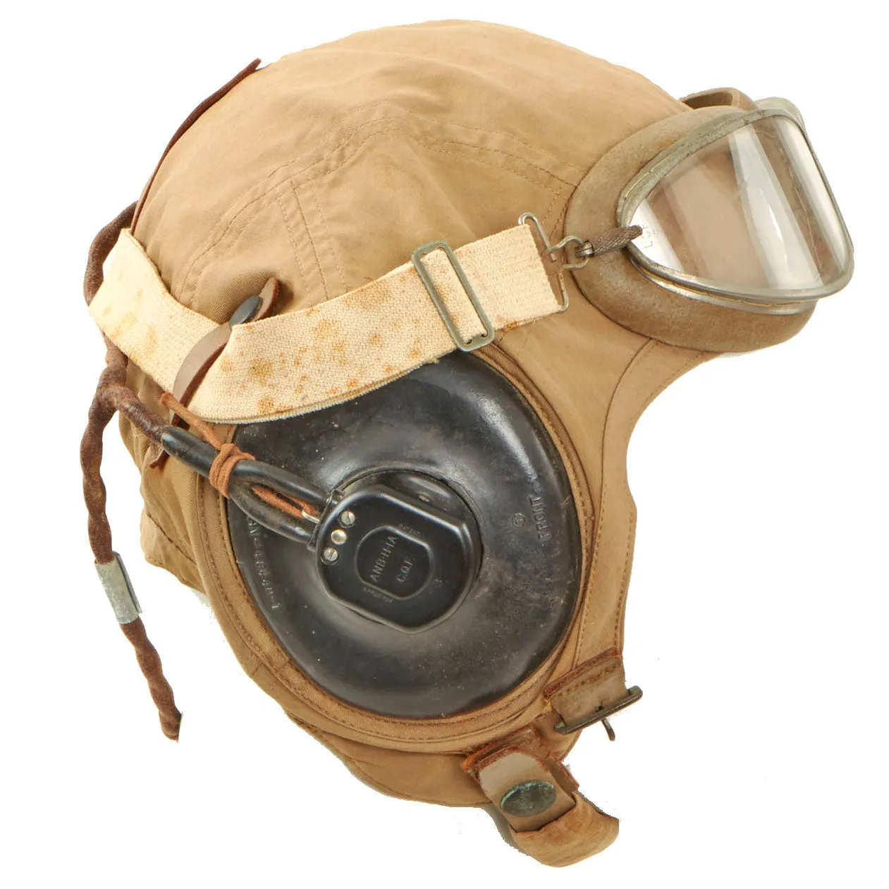 Original U.S. WWII Army Air Force Aviator AN 6540-35 Flight Helmet With Goggles & ANB H-1 Receivers - Helmet By Slotte & Klein