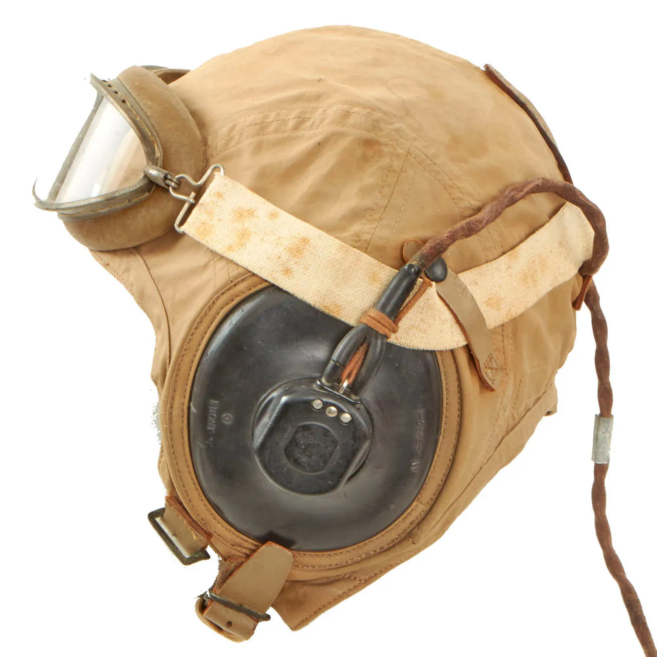 Original U.S. WWII Army Air Force Aviator AN 6540-35 Flight Helmet With Goggles & ANB H-1 Receivers - Helmet By Slotte & Klein