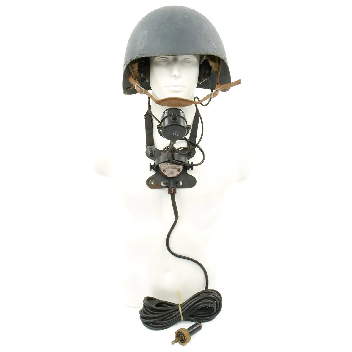 Original U.S. WWII Navy USN MK2 Talker Flak Helmet with Rare MI-2454-B Headset Microphone by RCA