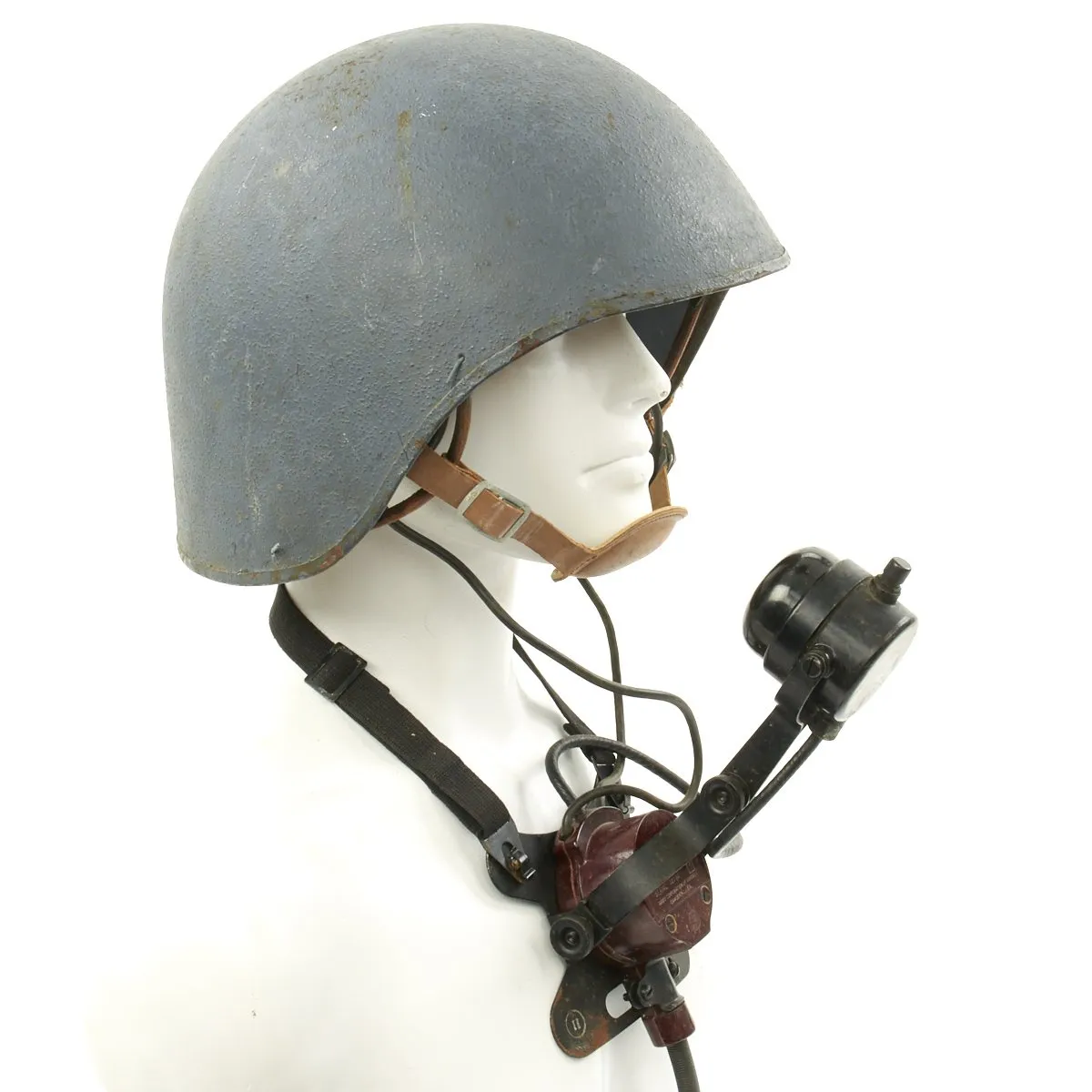 Original U.S. WWII Navy USN MK2 Talker Flak Helmet with Rare MI-2454-B Headset Microphone by RCA