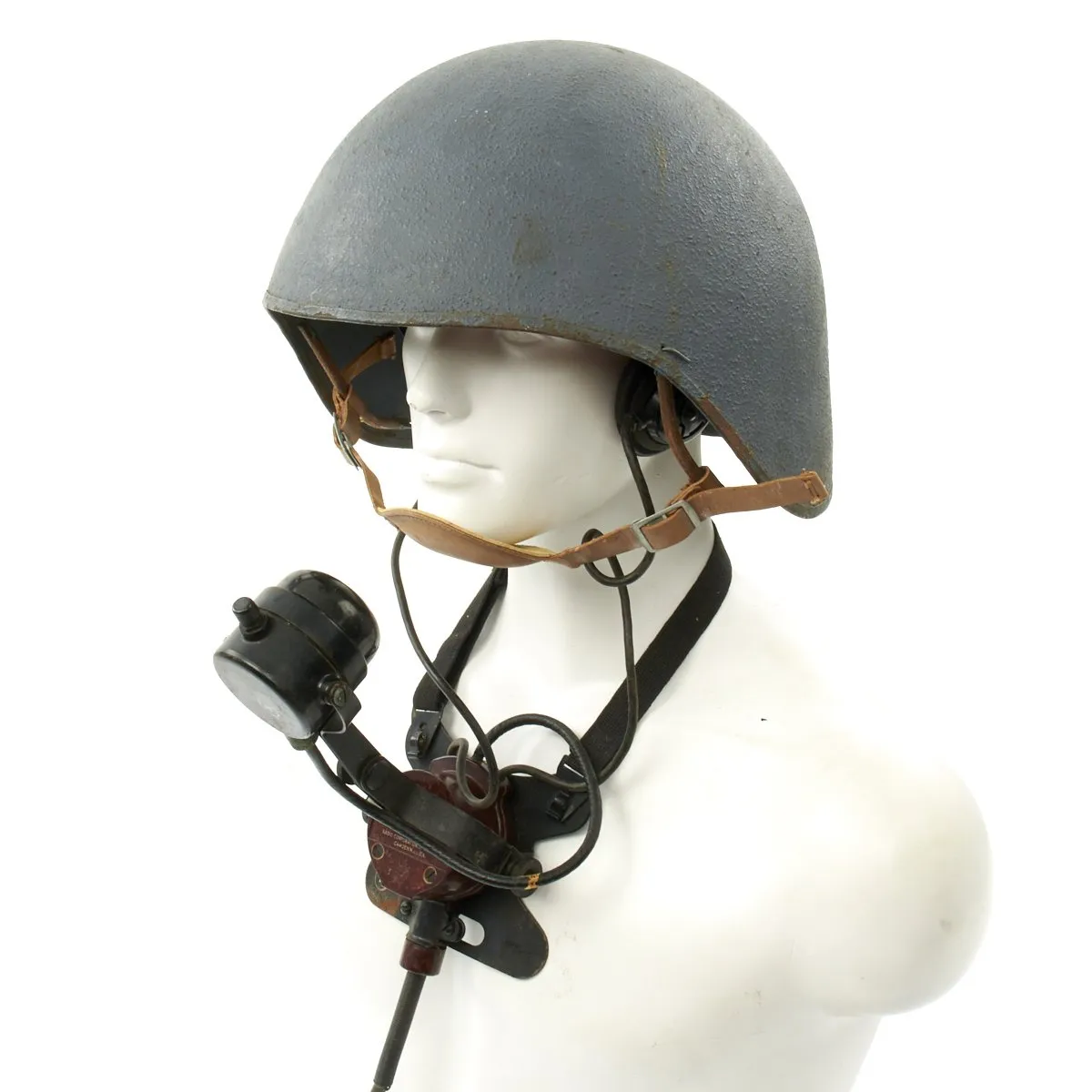 Original U.S. WWII Navy USN MK2 Talker Flak Helmet with Rare MI-2454-B Headset Microphone by RCA