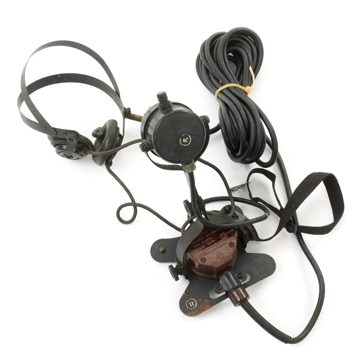 Original U.S. WWII Navy USN MK2 Talker Flak Helmet with Rare MI-2454-B Headset Microphone by RCA