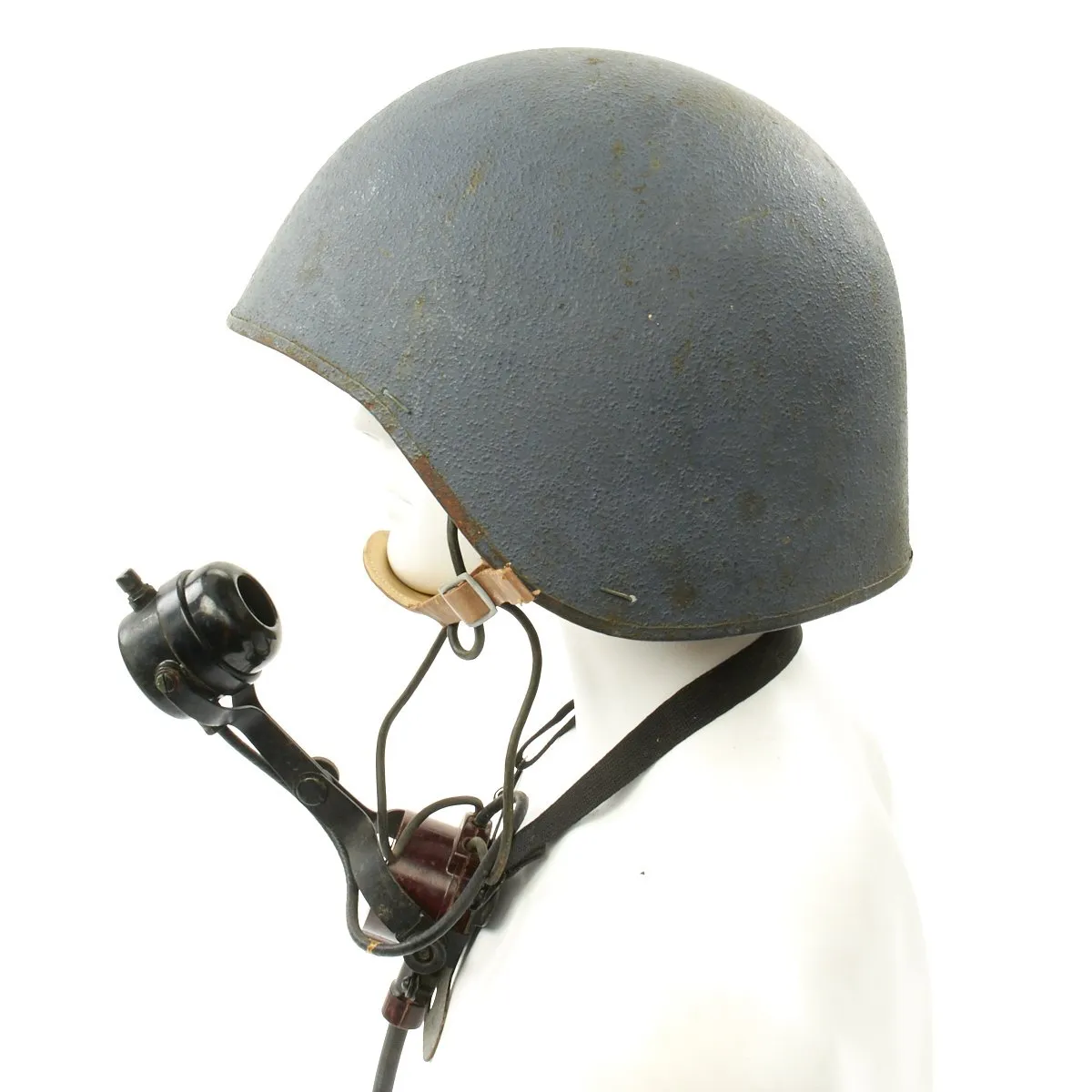 Original U.S. WWII Navy USN MK2 Talker Flak Helmet with Rare MI-2454-B Headset Microphone by RCA