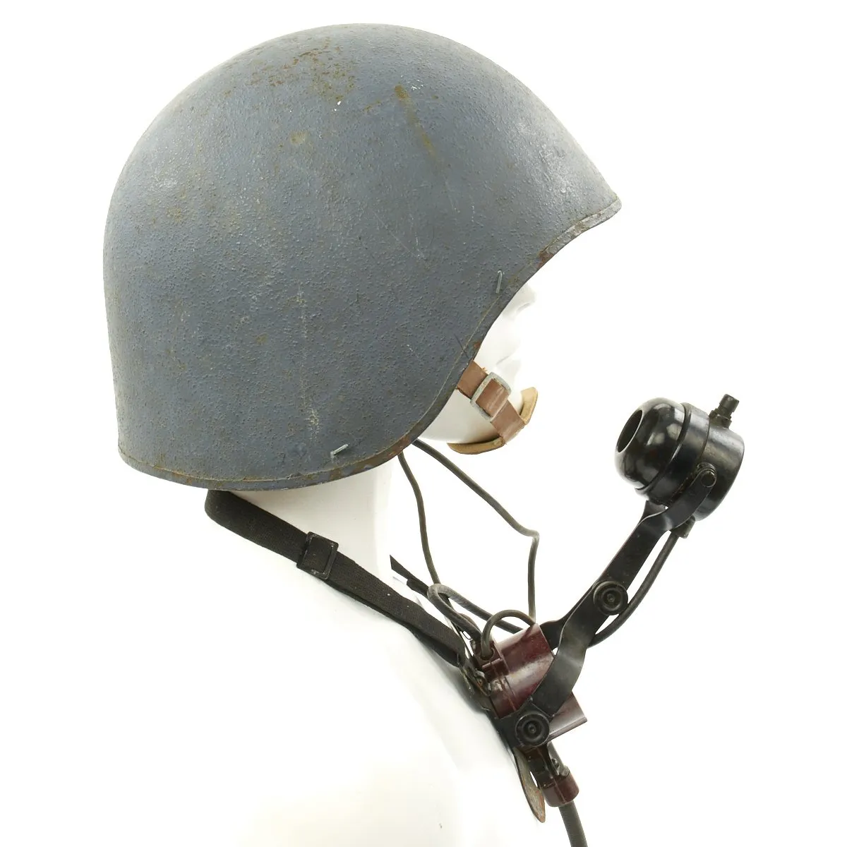 Original U.S. WWII Navy USN MK2 Talker Flak Helmet with Rare MI-2454-B Headset Microphone by RCA