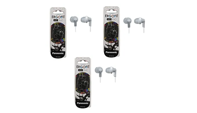 Pack of 3: Panasonic ErgoFit In-Ear Earbud Headphones Dynamic Crystal Clear Sound, Ergonomic Comfort-Fit - Available in Many Colors - Ships Same/Next Day!