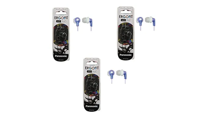 Pack of 3: Panasonic ErgoFit In-Ear Earbud Headphones Dynamic Crystal Clear Sound, Ergonomic Comfort-Fit - Available in Many Colors - Ships Same/Next Day!