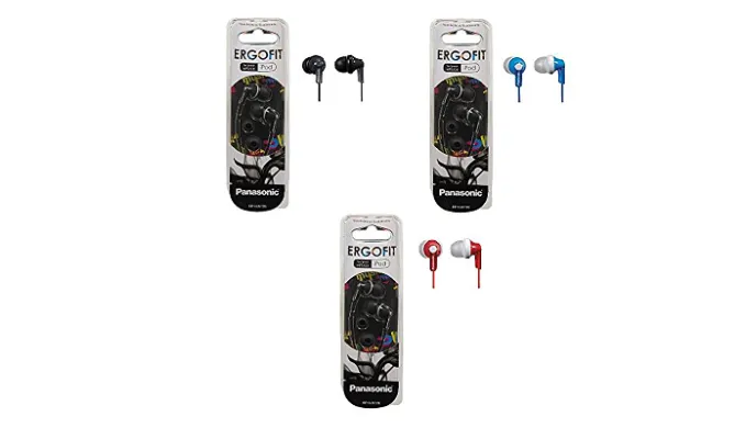 Pack of 3: Panasonic ErgoFit In-Ear Earbud Headphones Dynamic Crystal Clear Sound, Ergonomic Comfort-Fit - Available in Many Colors - Ships Same/Next Day!