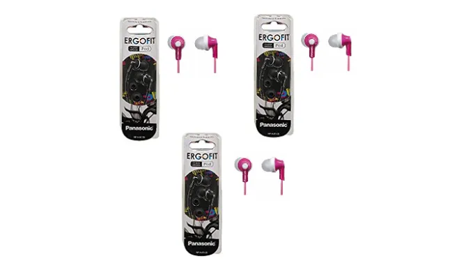 Pack of 3: Panasonic ErgoFit In-Ear Earbud Headphones Dynamic Crystal Clear Sound, Ergonomic Comfort-Fit - Available in Many Colors - Ships Same/Next Day!