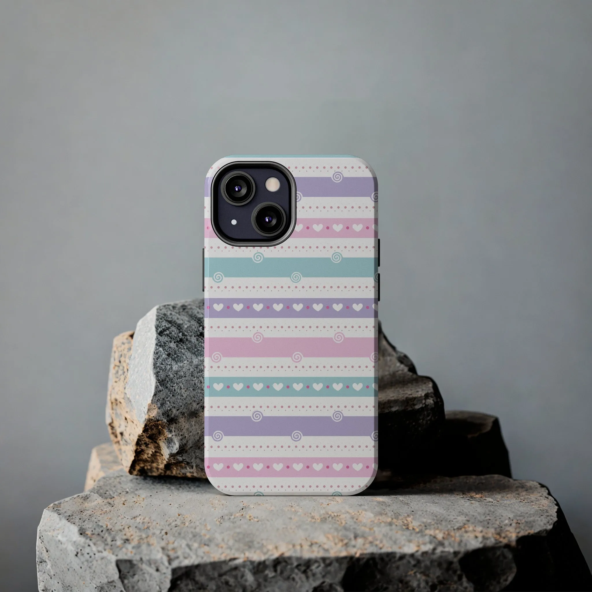 Pastel Stripes and Hearts print design Tough Phone Case compatible with a large variety of iphone models