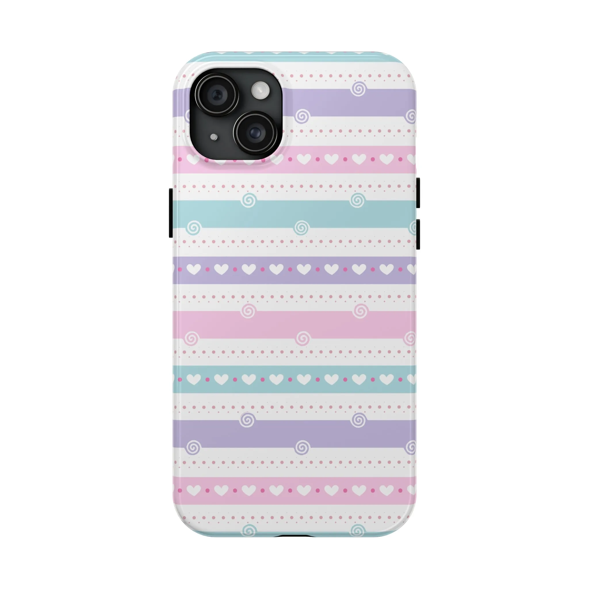 Pastel Stripes and Hearts print design Tough Phone Case compatible with a large variety of iphone models