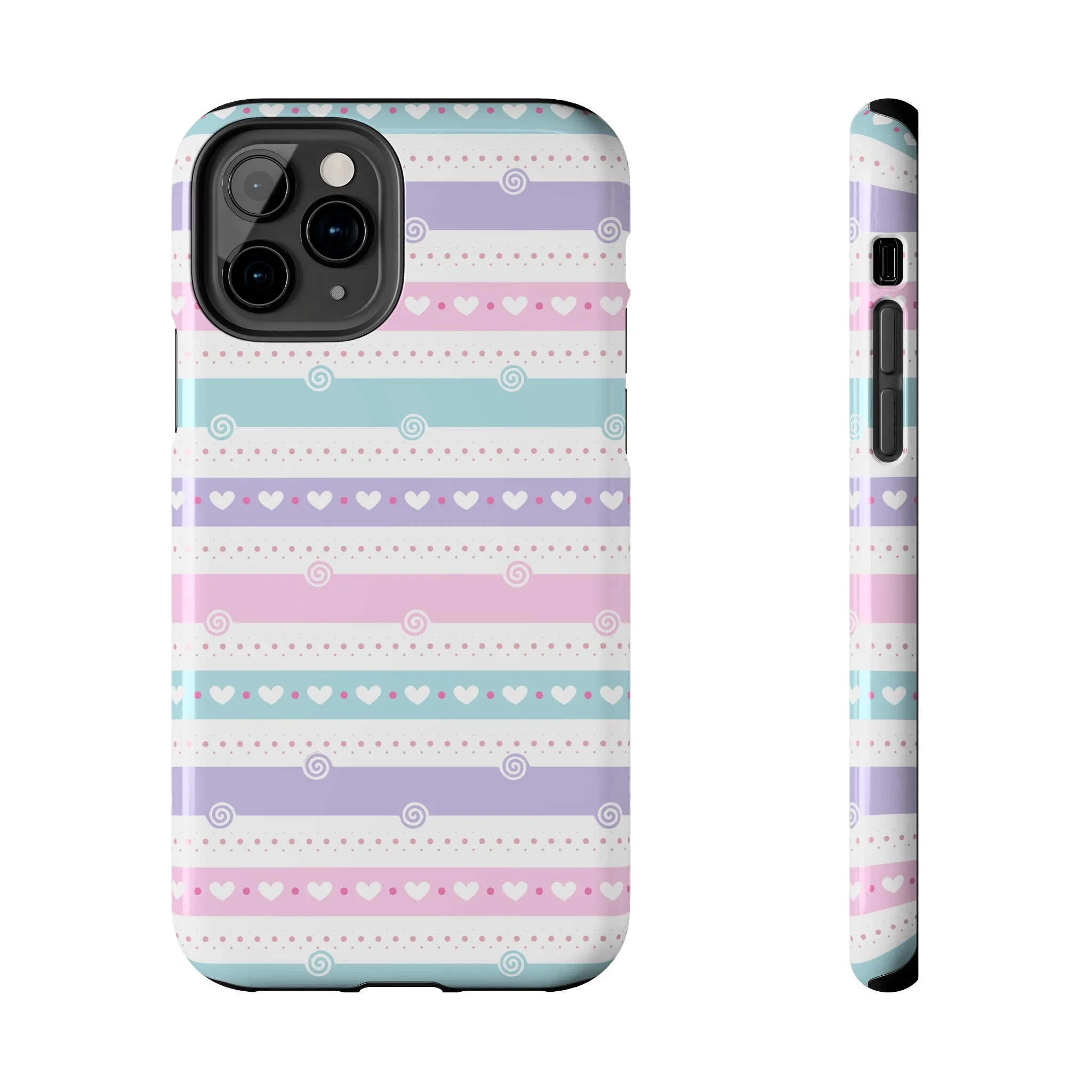 Pastel Stripes and Hearts print design Tough Phone Case compatible with a large variety of iphone models