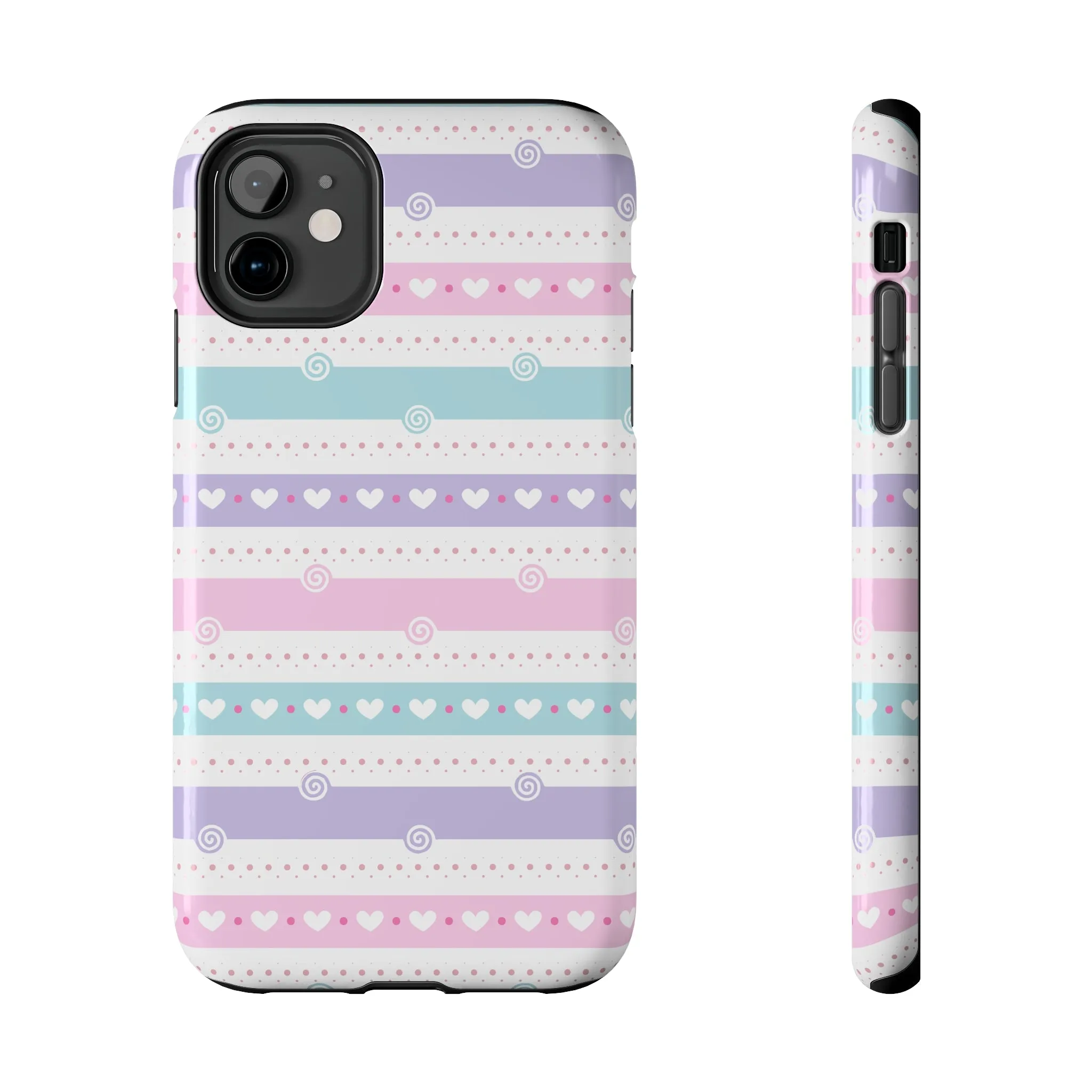 Pastel Stripes and Hearts print design Tough Phone Case compatible with a large variety of iphone models