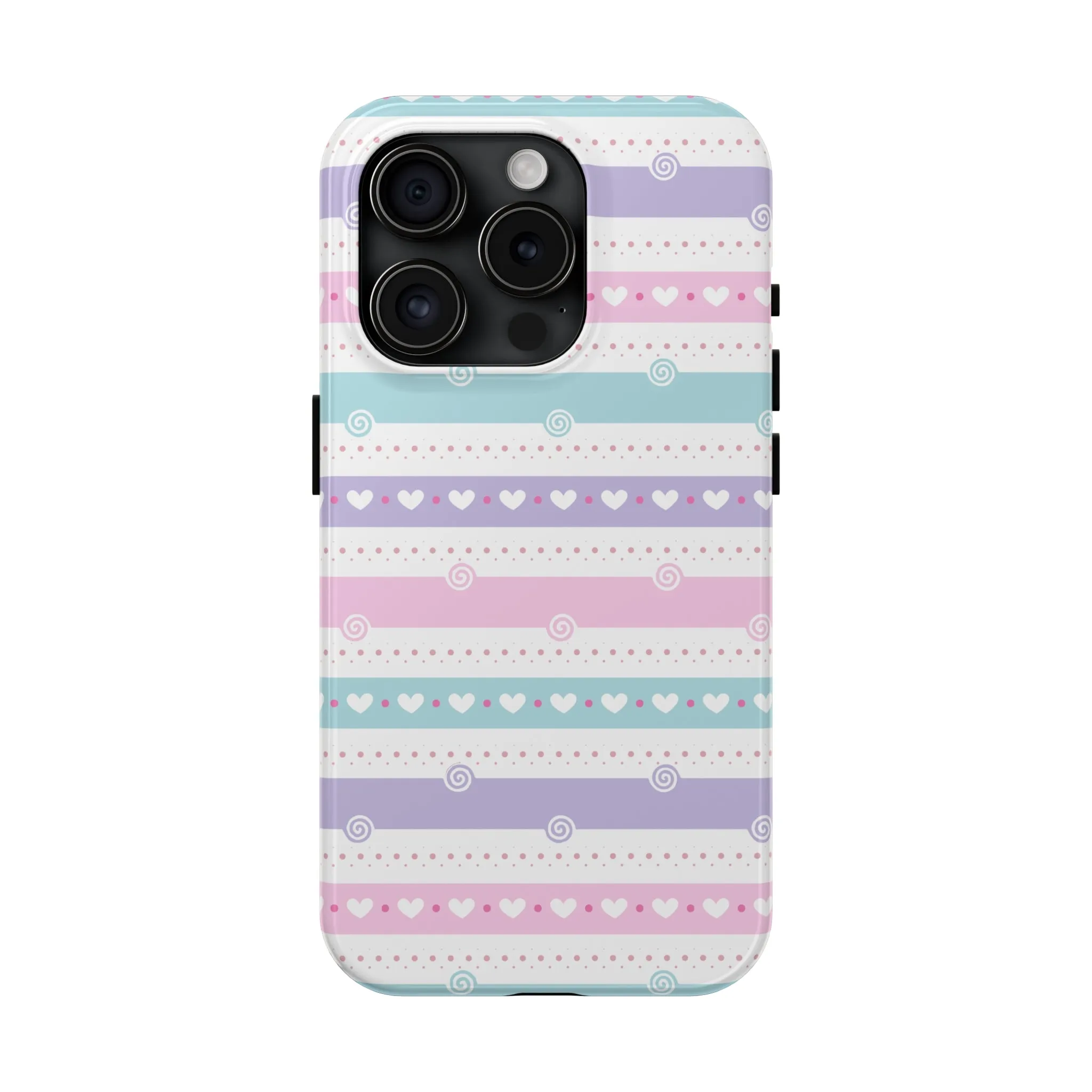 Pastel Stripes and Hearts print design Tough Phone Case compatible with a large variety of iphone models