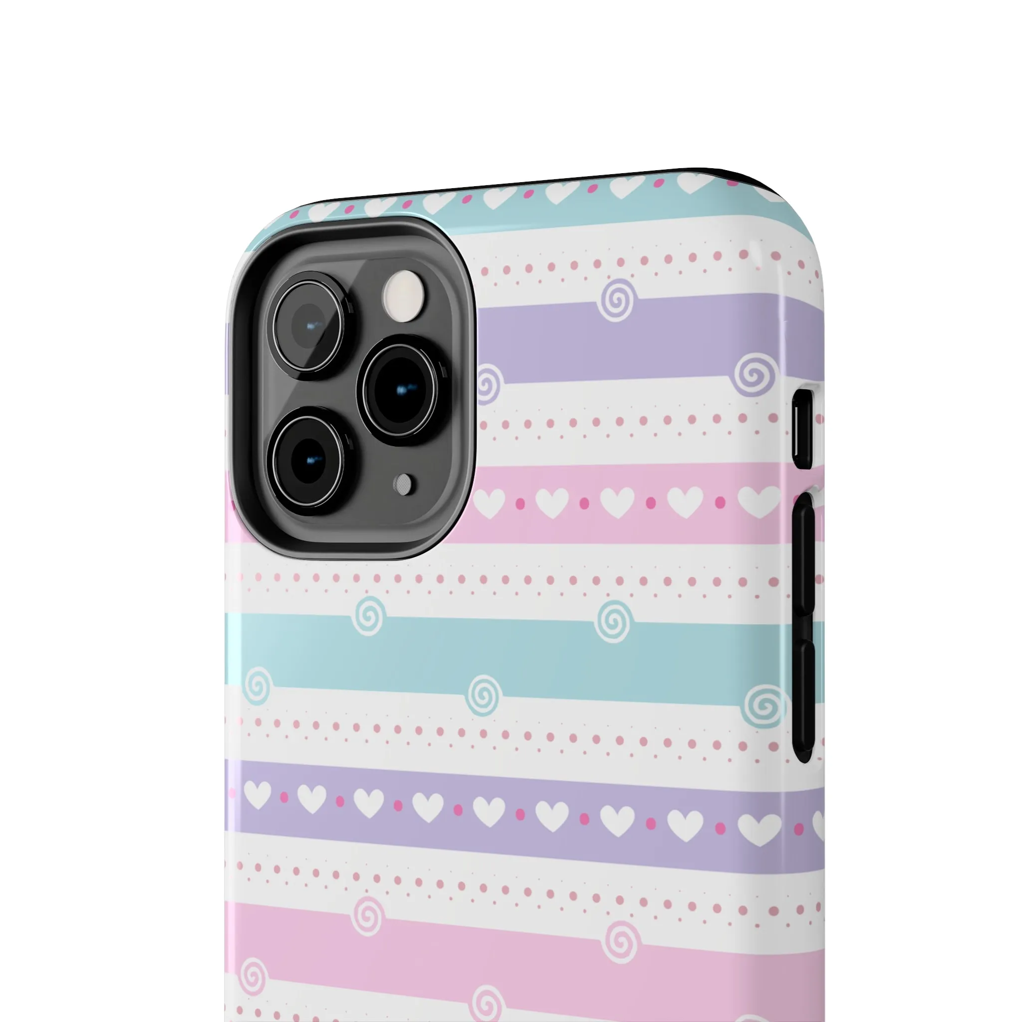 Pastel Stripes and Hearts print design Tough Phone Case compatible with a large variety of iphone models