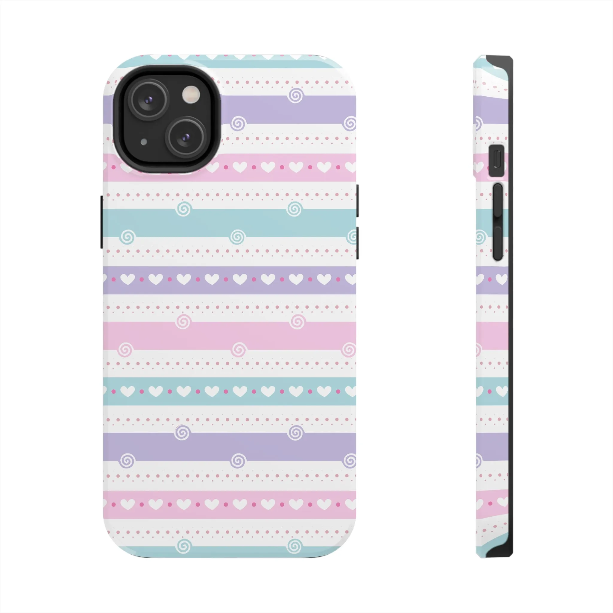 Pastel Stripes and Hearts print design Tough Phone Case compatible with a large variety of iphone models