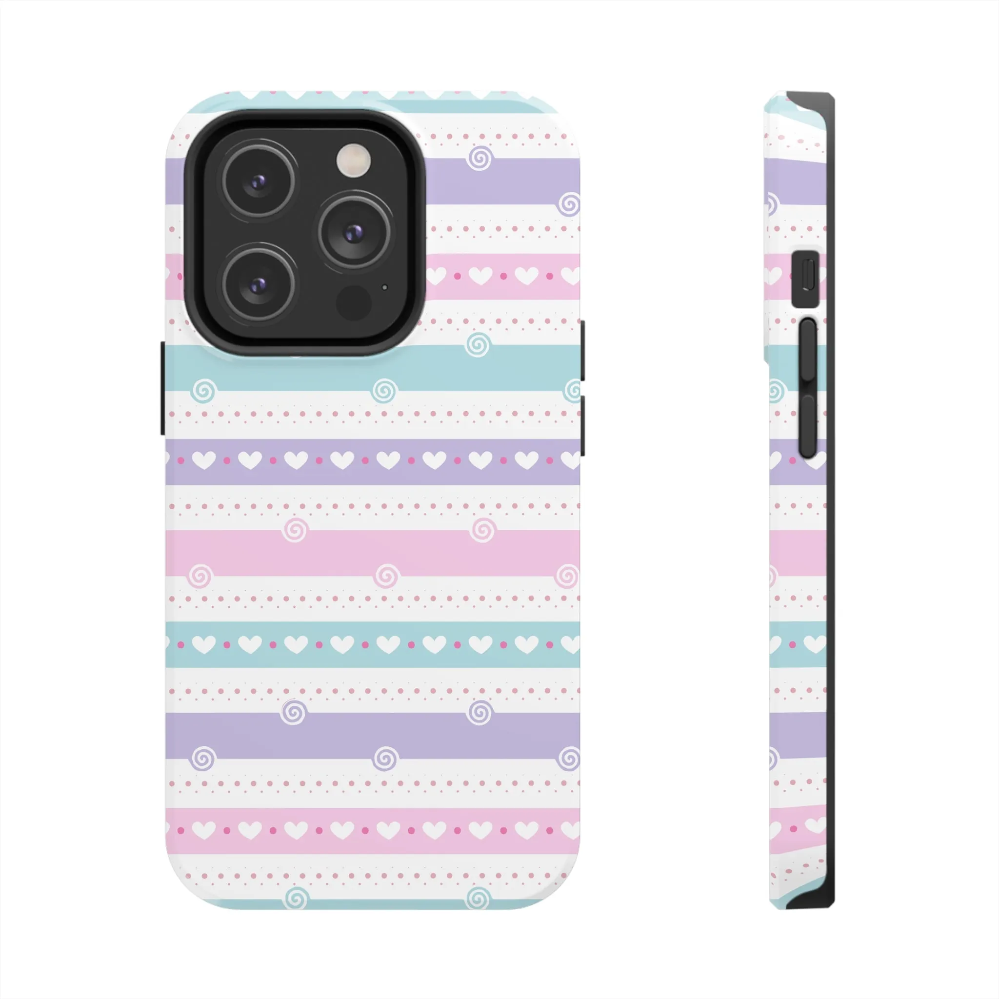 Pastel Stripes and Hearts print design Tough Phone Case compatible with a large variety of iphone models