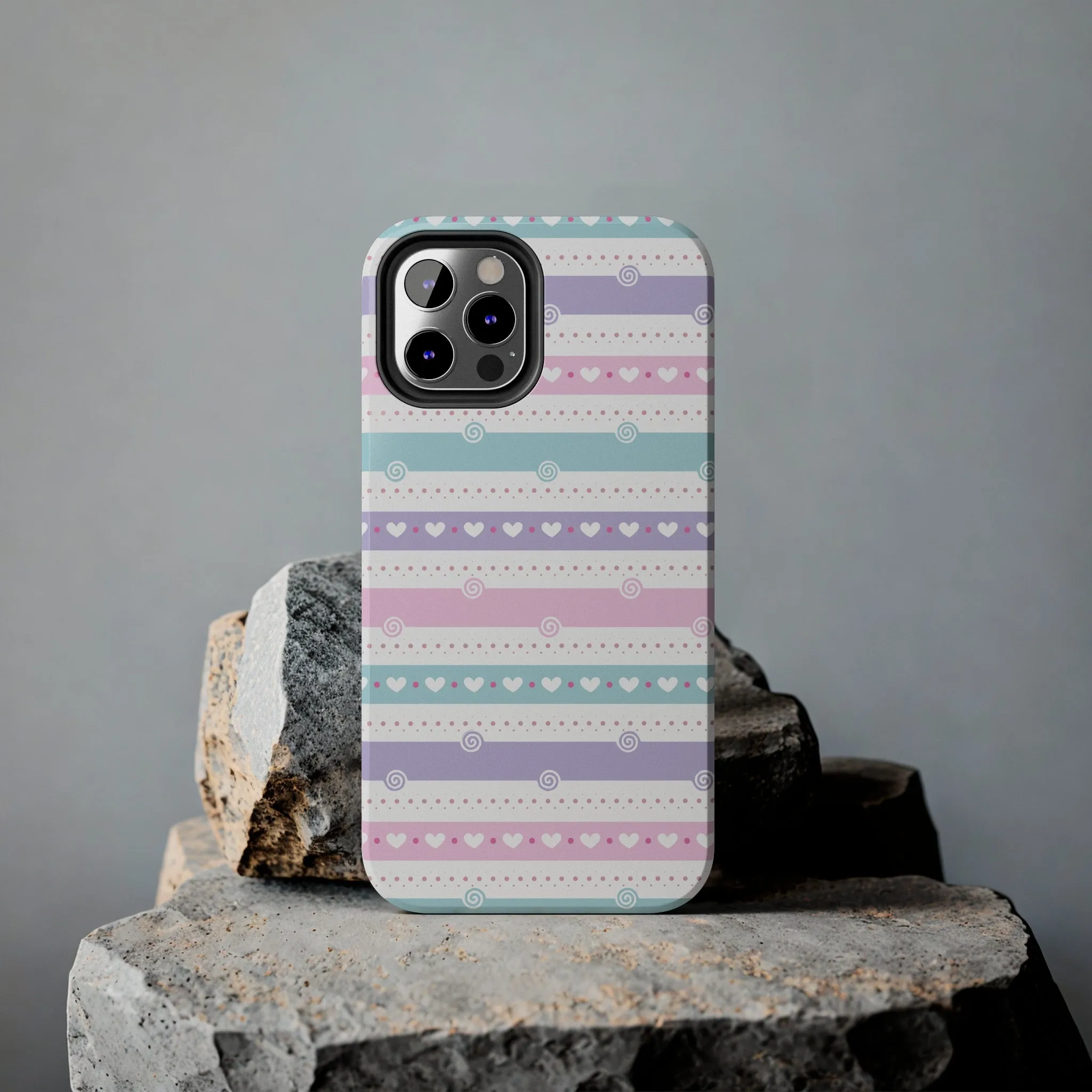 Pastel Stripes and Hearts print design Tough Phone Case compatible with a large variety of iphone models