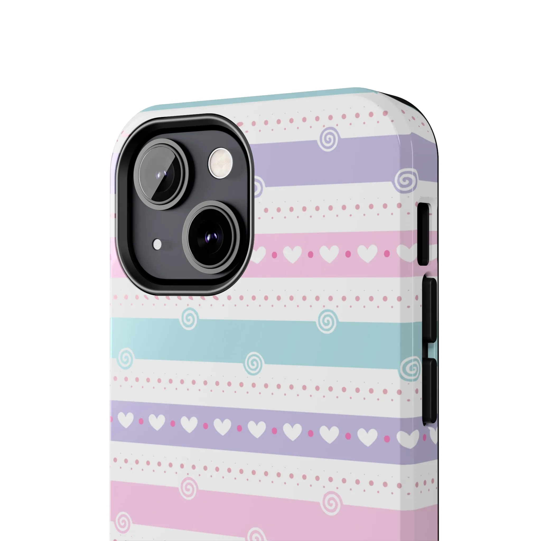 Pastel Stripes and Hearts print design Tough Phone Case compatible with a large variety of iphone models