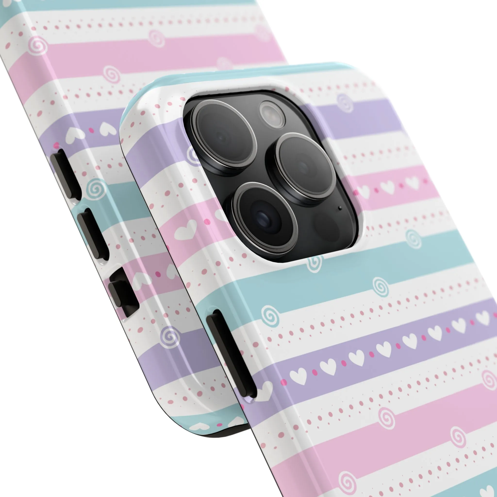 Pastel Stripes and Hearts print design Tough Phone Case compatible with a large variety of iphone models