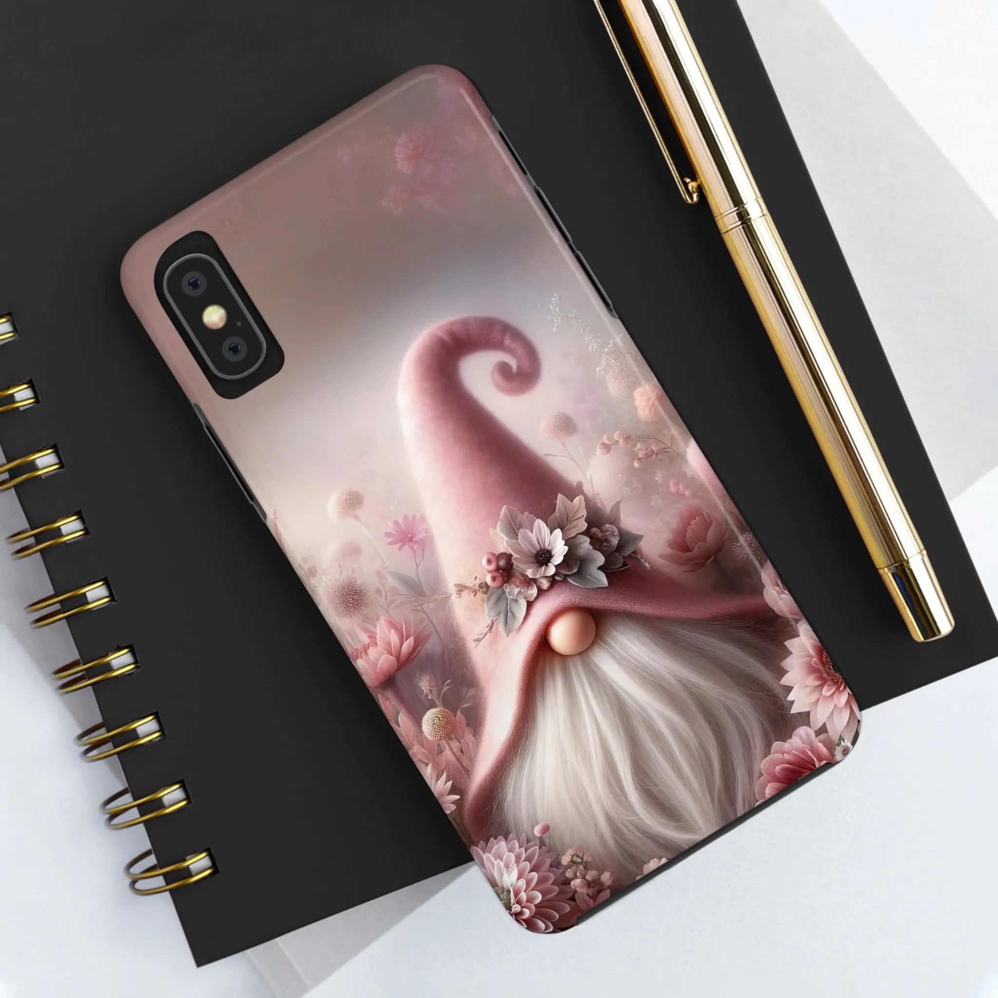 Pink Floral Fantasy Gnome Design Phone Case- Lightweight, Impact Resistant Cover for iPhone 6, 6s, 12, 13, 14, 15