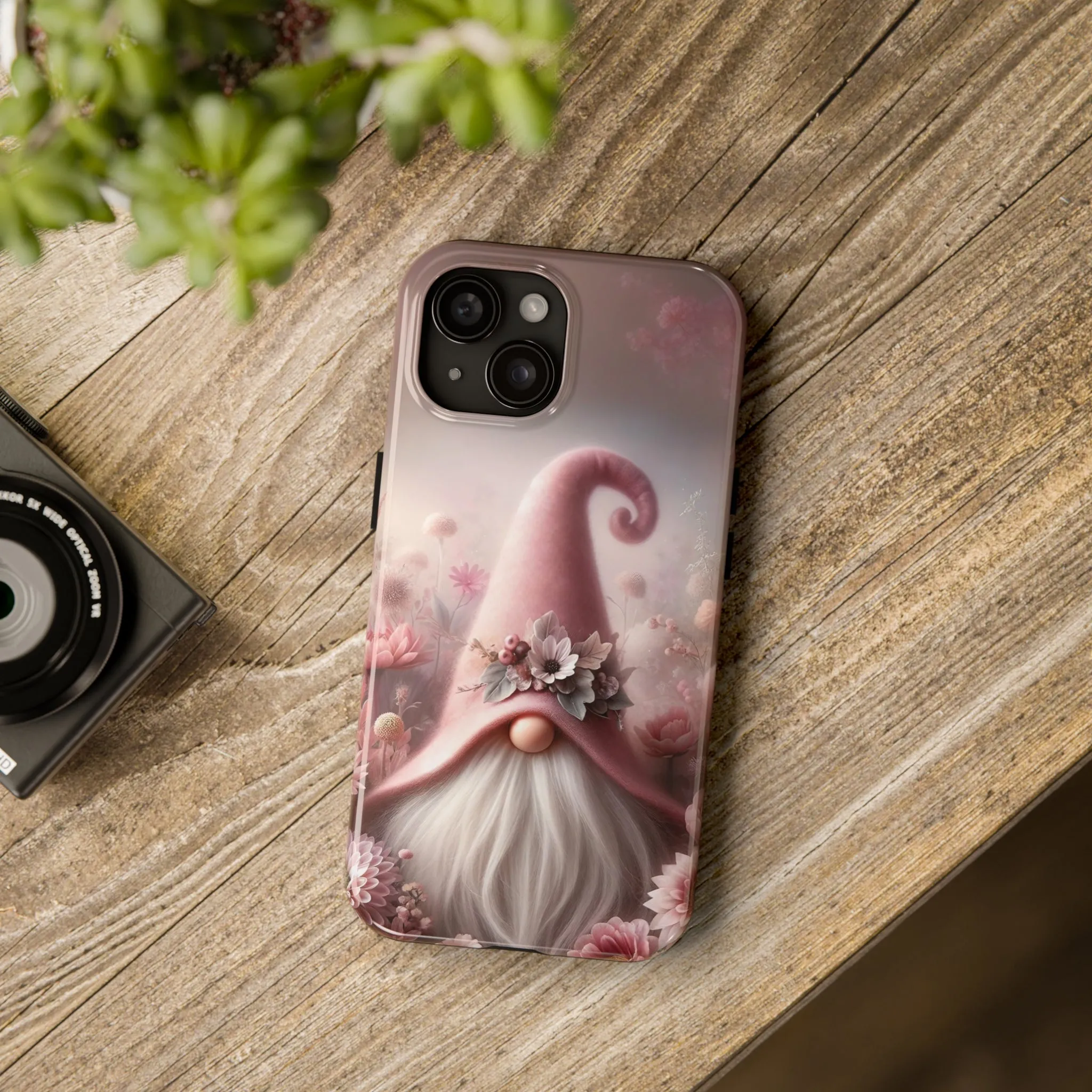 Pink Floral Fantasy Gnome Design Phone Case- Lightweight, Impact Resistant Cover for iPhone 6, 6s, 12, 13, 14, 15