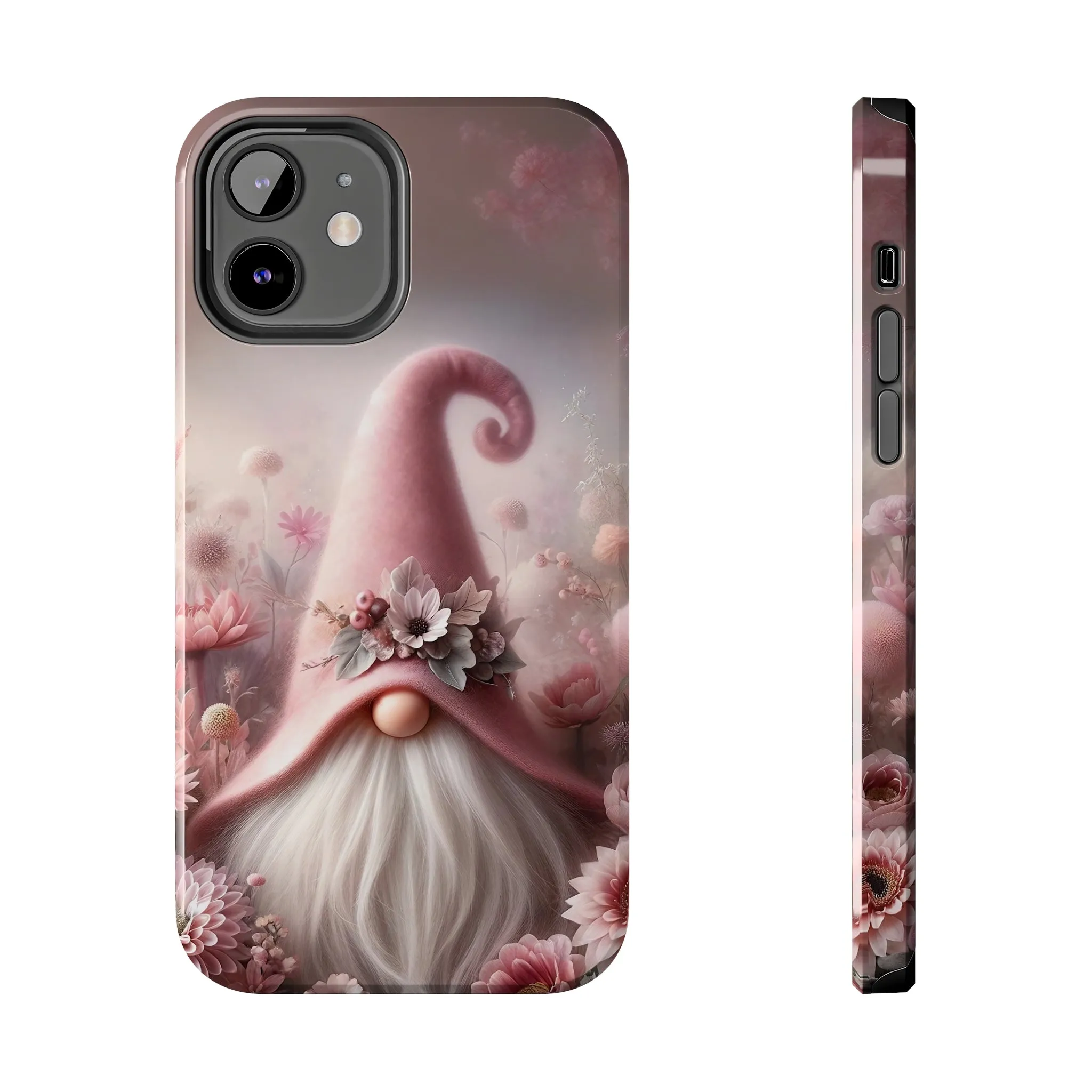 Pink Floral Fantasy Gnome Design Phone Case- Lightweight, Impact Resistant Cover for iPhone 6, 6s, 12, 13, 14, 15