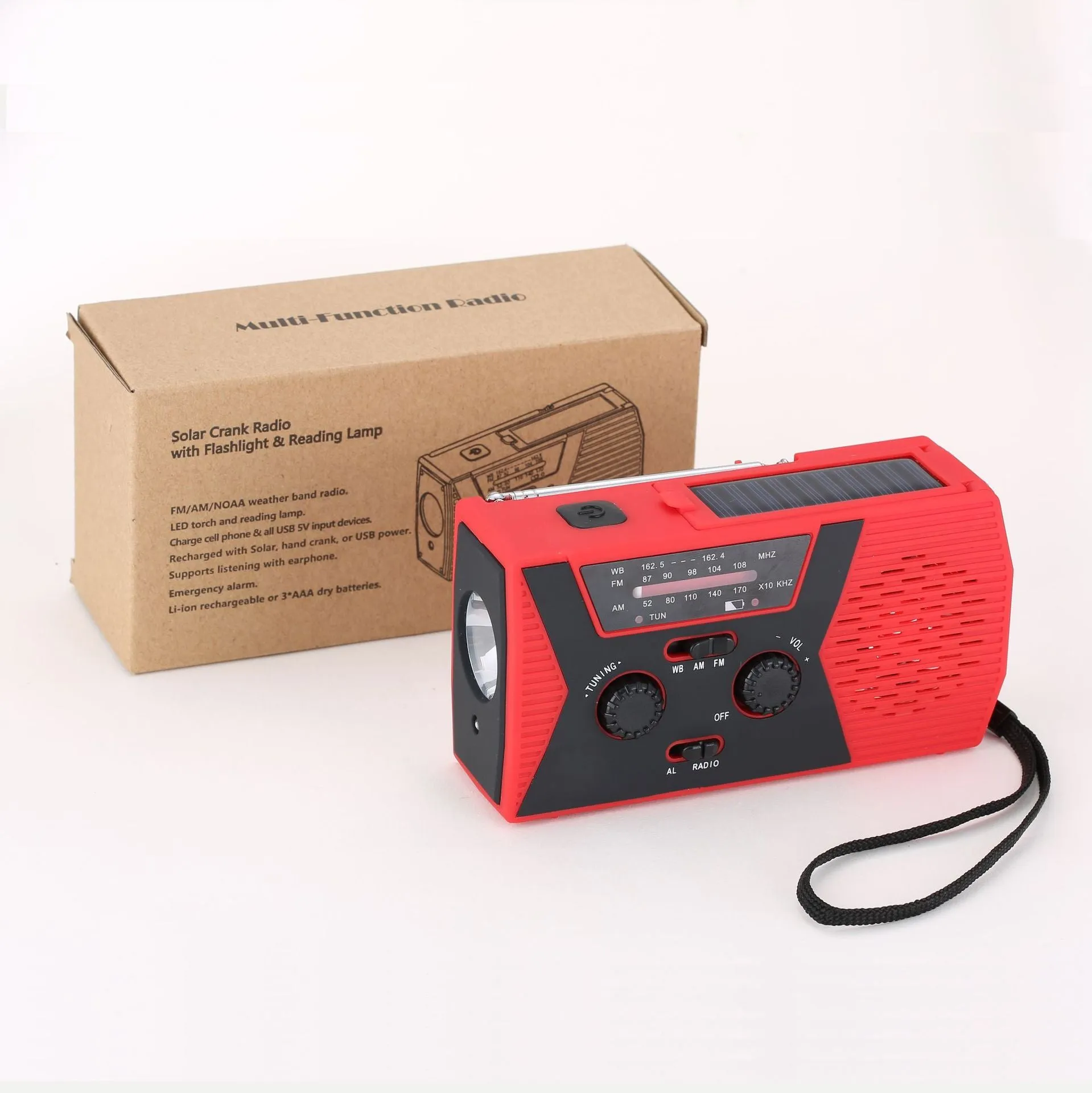 Portable Solar Hand Charging Emergency Radio with Flashlight Reading Light