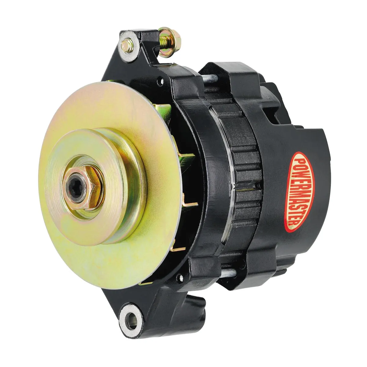 Powermaster XS Volt Alternator - 100 amp - 12-16V - 2 Ear Mount - 1-Wire - Single V-Belt Pulley - Black - GM