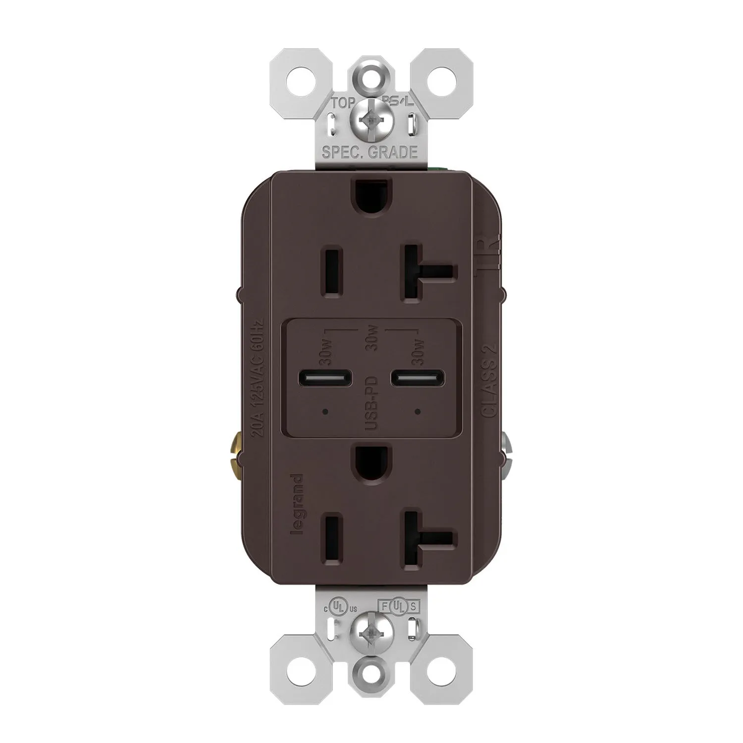 radiant 20A Tamper Resistant Outlet with PLUS Power Delivery USB Type C/C