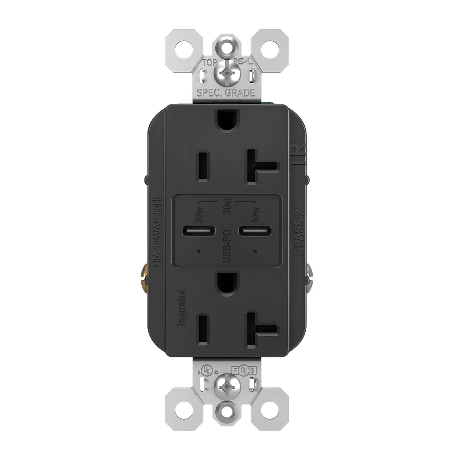 radiant 20A Tamper Resistant Outlet with PLUS Power Delivery USB Type C/C