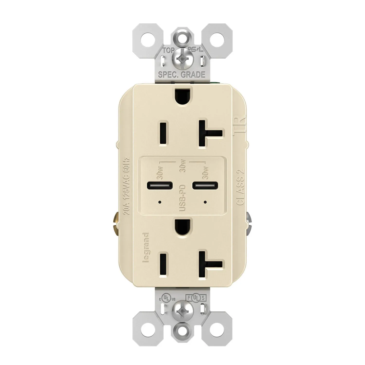 radiant 20A Tamper Resistant Outlet with PLUS Power Delivery USB Type C/C