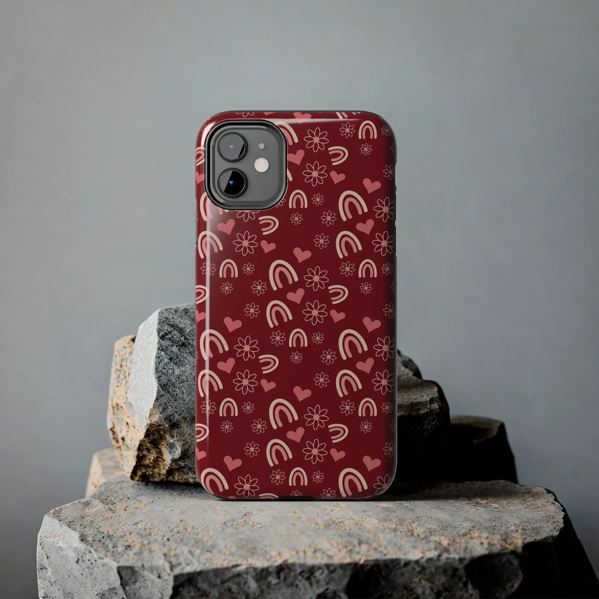 Red Boho2 Rainbow print Design Tough Phone Case compatible with a large variety of iPhone models, Gift, Phone Case