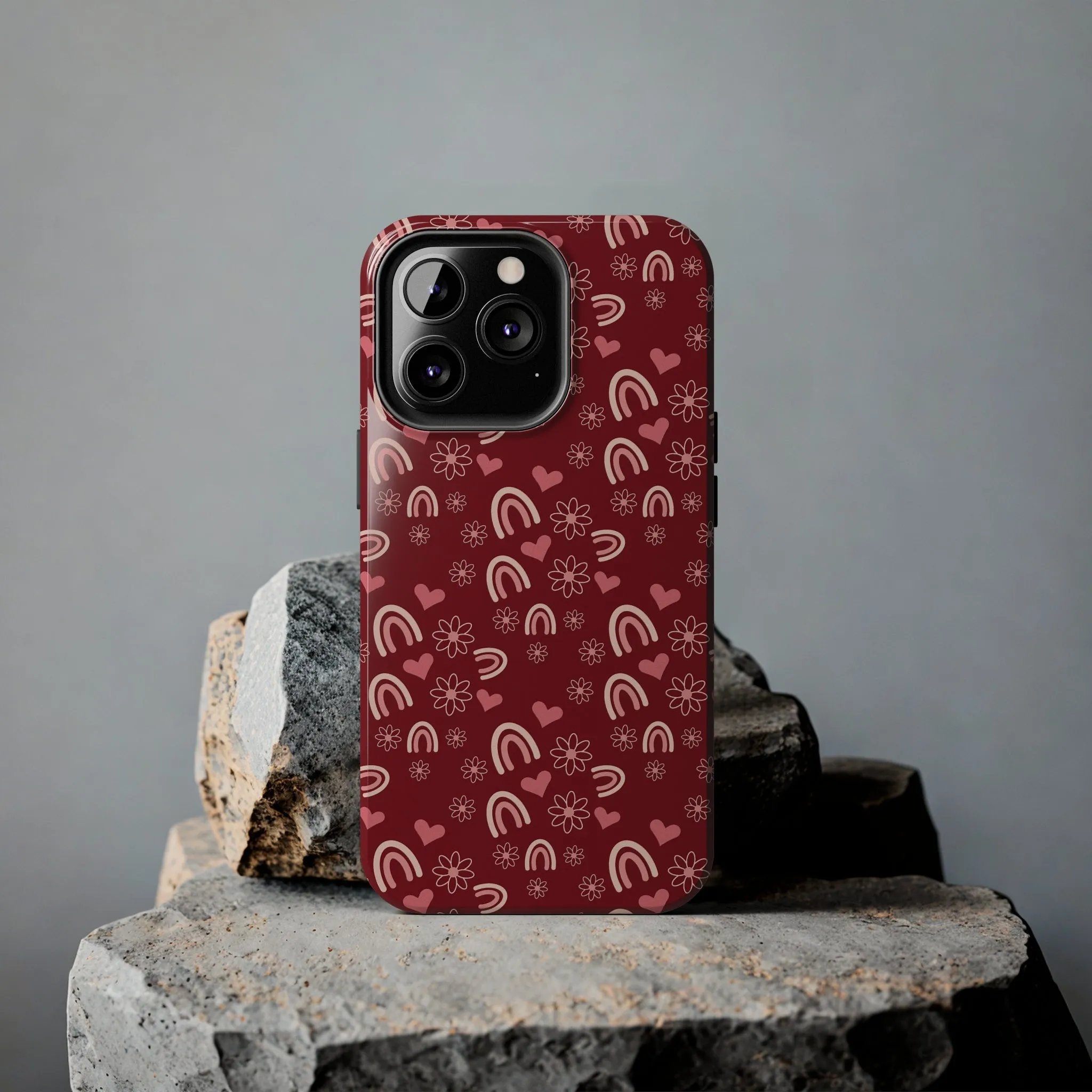 Red Boho2 Rainbow print Design Tough Phone Case compatible with a large variety of iPhone models, Gift, Phone Case