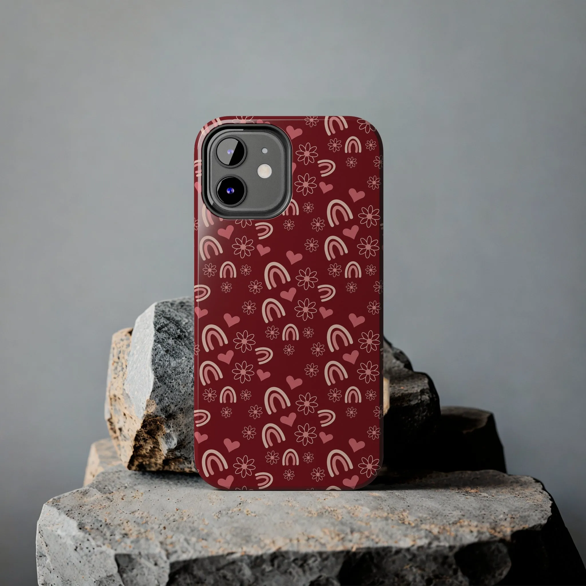 Red Boho2 Rainbow print Design Tough Phone Case compatible with a large variety of iPhone models, Gift, Phone Case